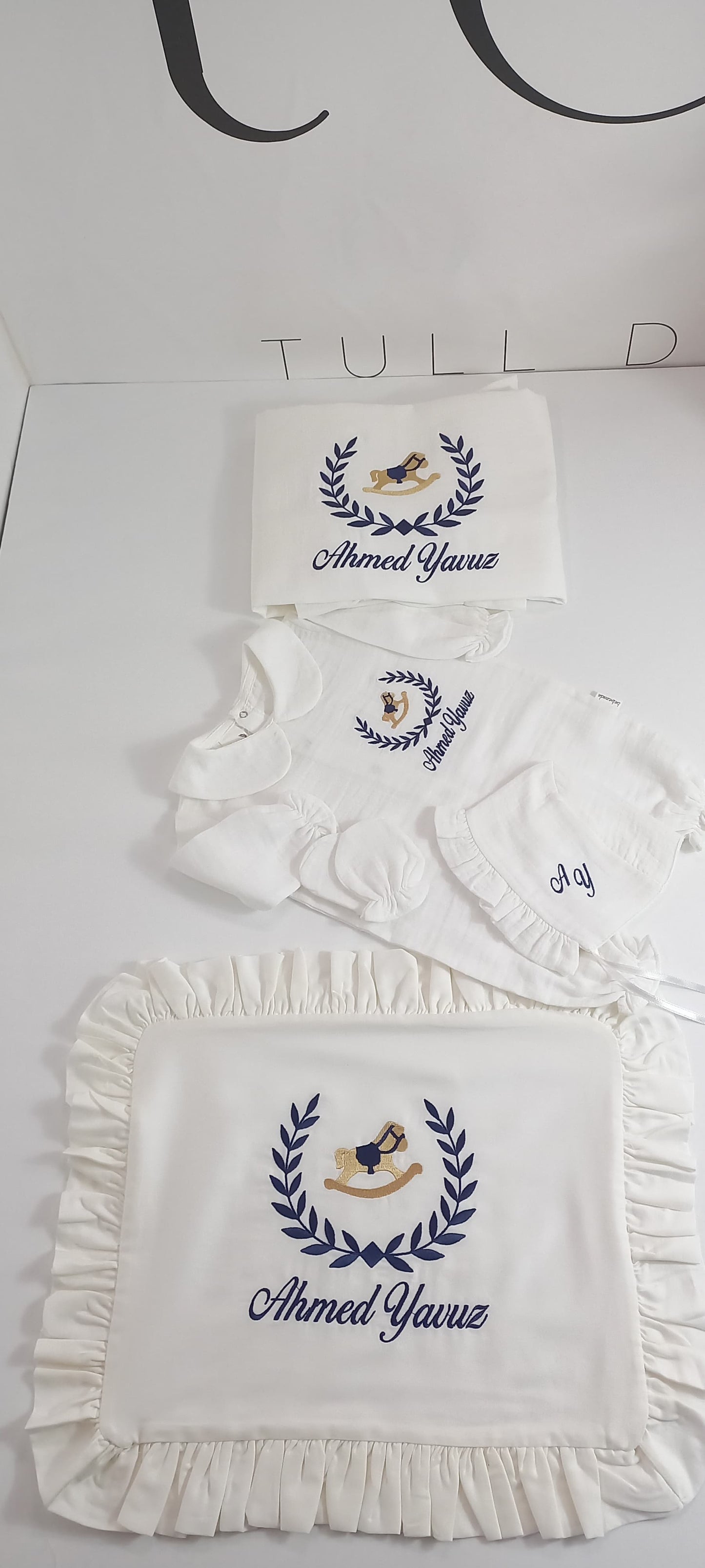 პერსონალიზებული 5 ნაწილიანი მუსლინის ახალშობილის ნაკრები