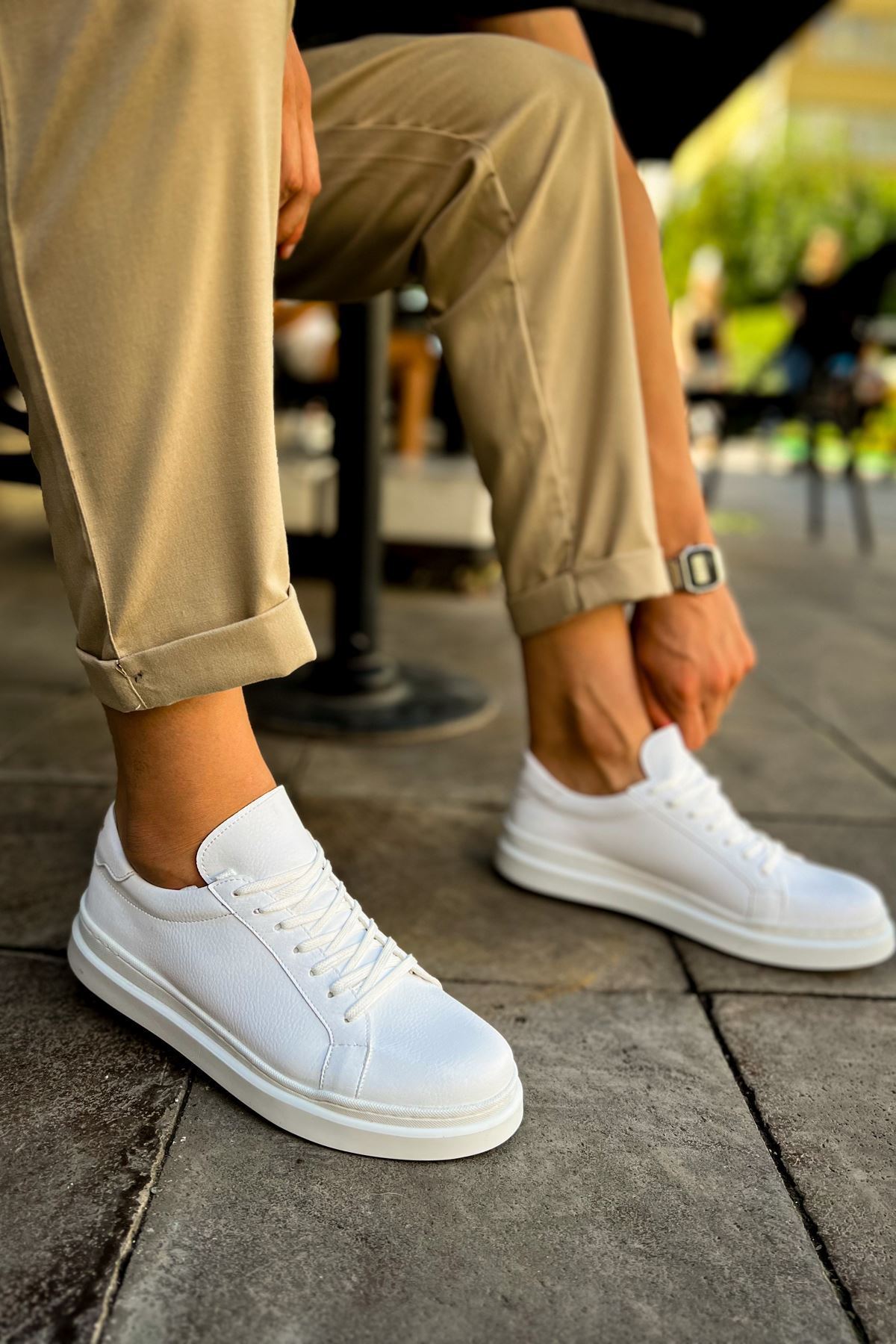 MN979 - Santoni CRT მამაკაცის სპორტული ფეხსაცმელი თეთრი