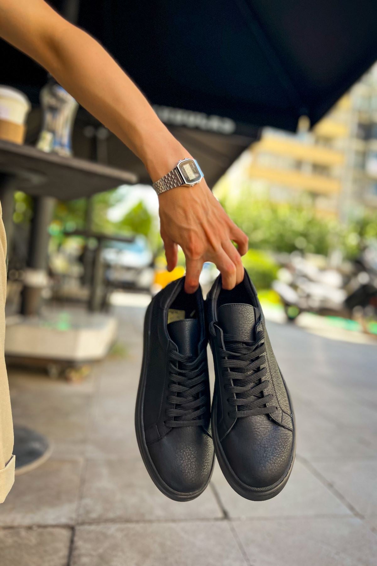 MN979 - Santoni CRT მამაკაცის სპორტული ფეხსაცმელი შავი