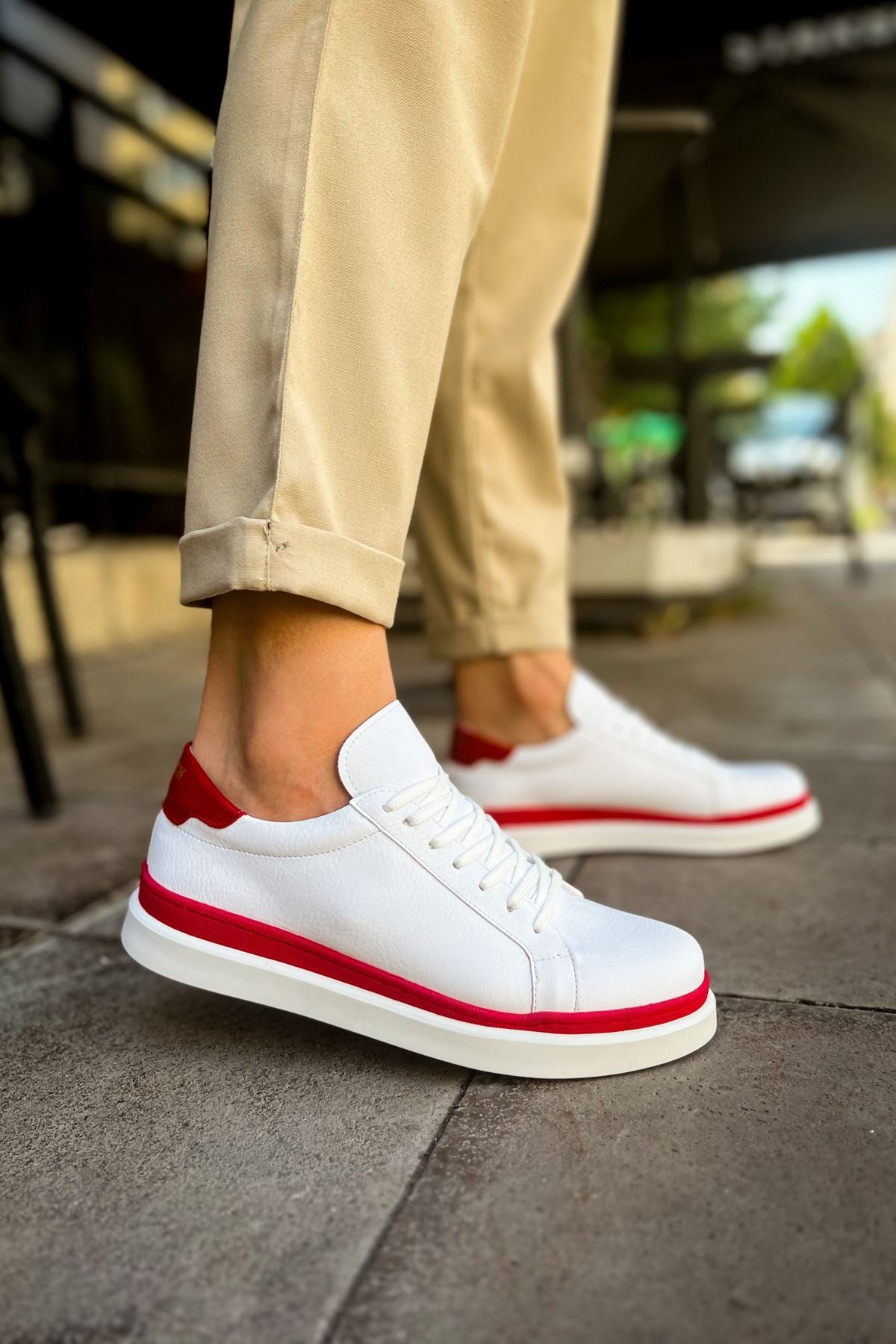 MN979 - Santoni GBT სპორტული მამაკაცის ფეხსაცმელი თეთრი/წითელი