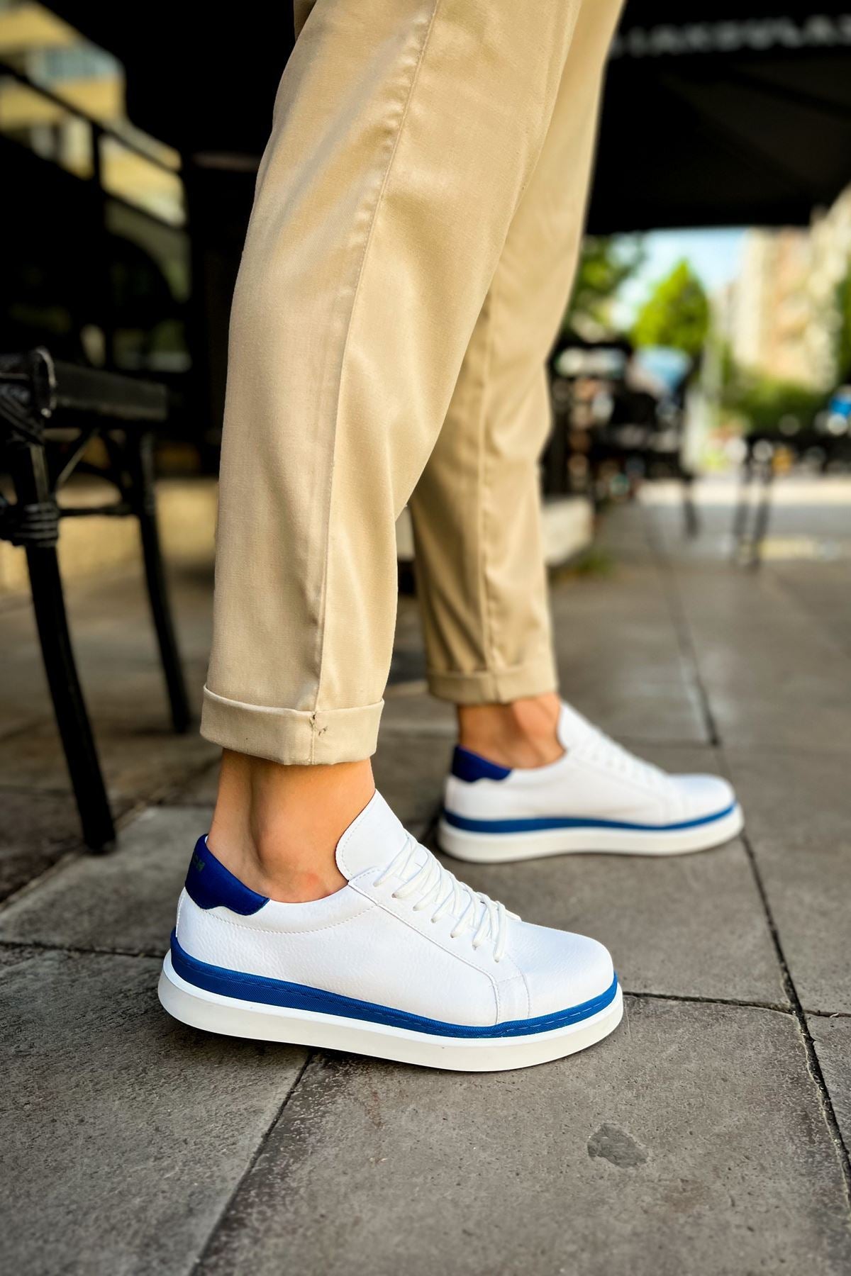 MN979 - Santoni GBT მამაკაცის სპორტული ფეხსაცმელი თეთრი/ლურჯი