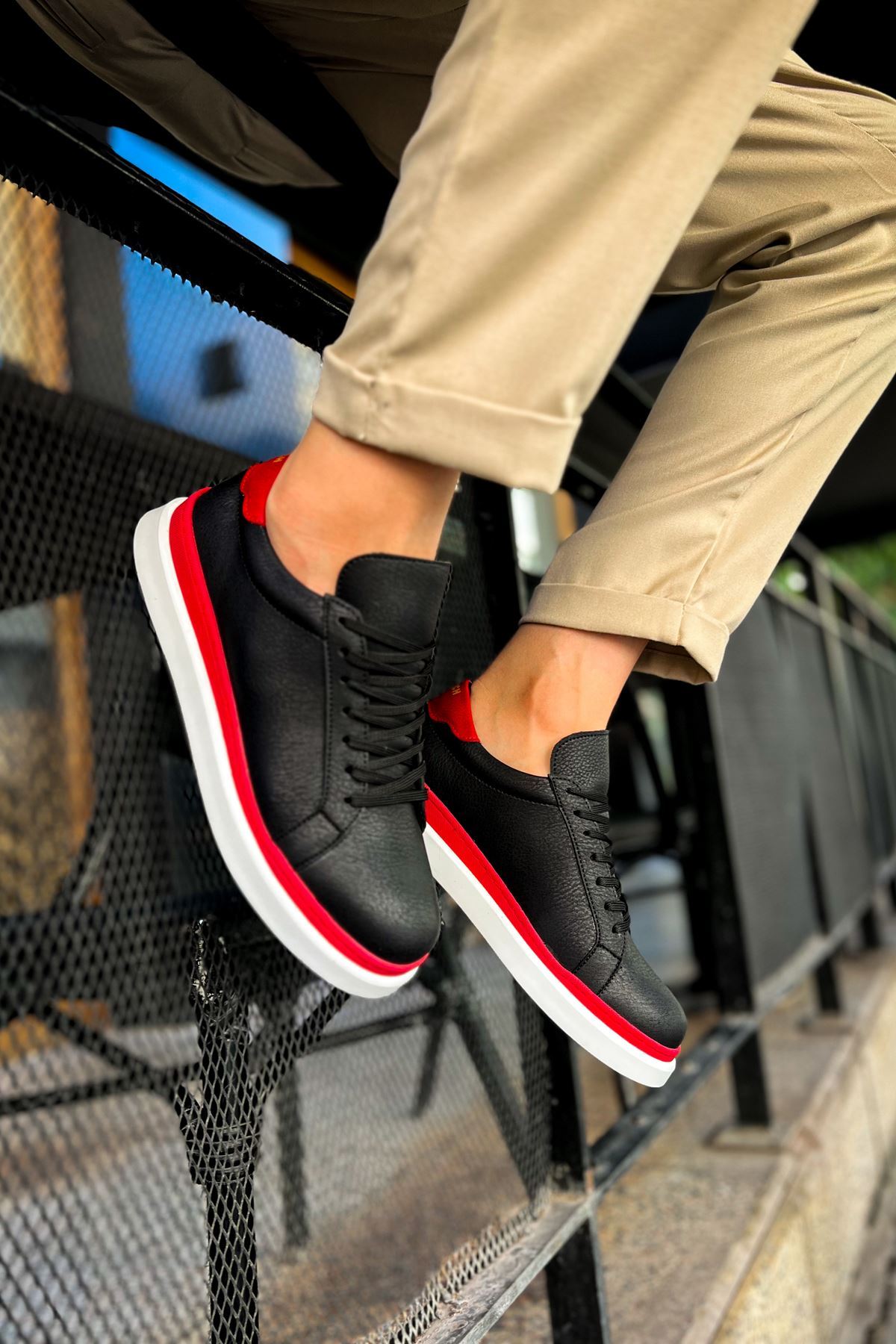 MN979 - Santoni GBT სპორტული მამაკაცის ფეხსაცმელი შავი/წითელი