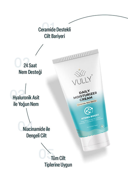 VULLY Su Bazlı Aydınlatıcı Cilt Tonu Eşitleyici Bariyer Onarıcı 24 Saat Nemlendirici Yüz Kremi 50 Ml