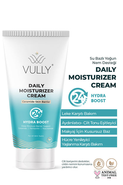 VULLY Su Bazlı Aydınlatıcı Cilt Tonu Eşitleyici Bariyer Onarıcı 24 Saat Nemlendirici Yüz Kremi 50 Ml