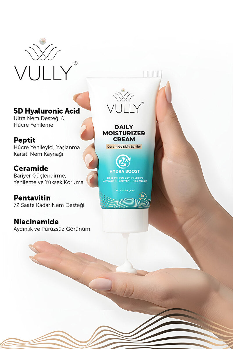 VULLY Su Bazlı Aydınlatıcı Cilt Tonu Eşitleyici Bariyer Onarıcı 24 Saat Nemlendirici Yüz Kremi 50 Ml