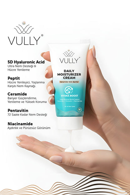 VULLY Su Bazlı Aydınlatıcı Cilt Tonu Eşitleyici Bariyer Onarıcı 24 Saat Nemlendirici Yüz Kremi 50 Ml
