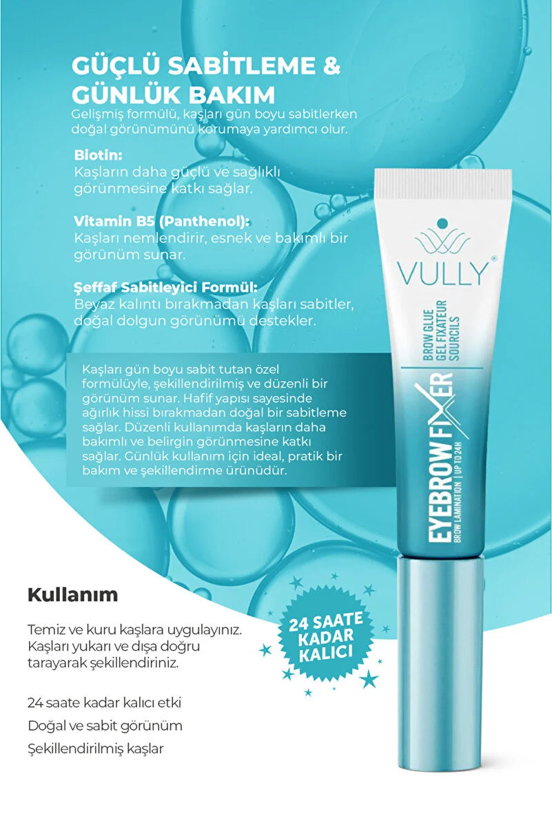VULLY Brow Fixer 7 ml – Clear eyebrow fixing mascara, 24-hour lamination effect, Biotin and Panthenol