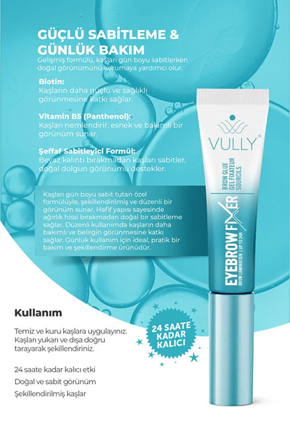 VULLY Brow Fixer 7 ml – Clear eyebrow fixing mascara, 24-hour lamination effect, Biotin and Panthenol