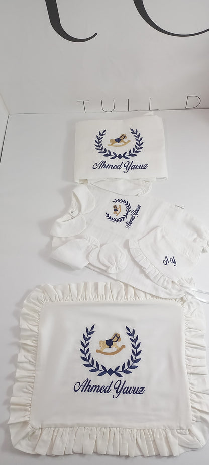 პერსონალიზებული 5 ნაწილიანი მუსლინის ახალშობილის ნაკრები