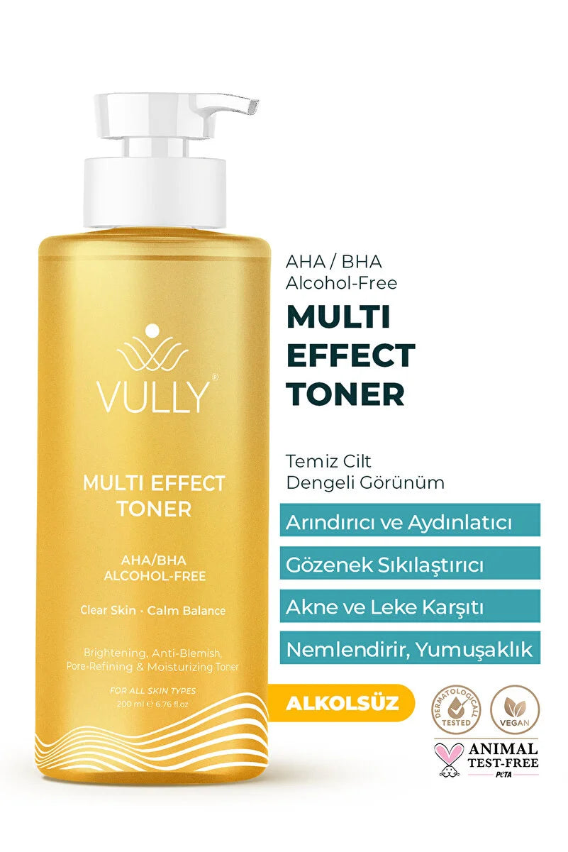 VULLY Alcohol-Free Multi-Effect Tonic for Pore Contraction-Image Enhancement-Blemishes-Acne-Hydration 200ml