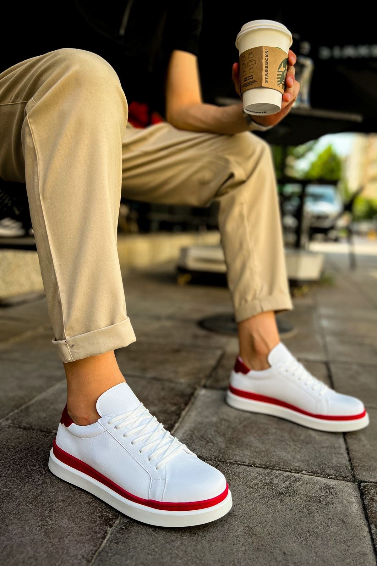 MN979 - Santoni GBT სპორტული მამაკაცის ფეხსაცმელი თეთრი/წითელი