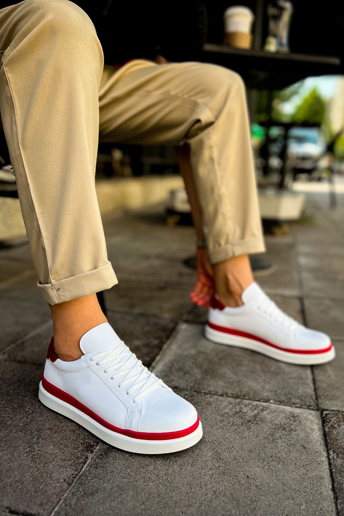 MN979 - Santoni GBT სპორტული მამაკაცის ფეხსაცმელი თეთრი/წითელი