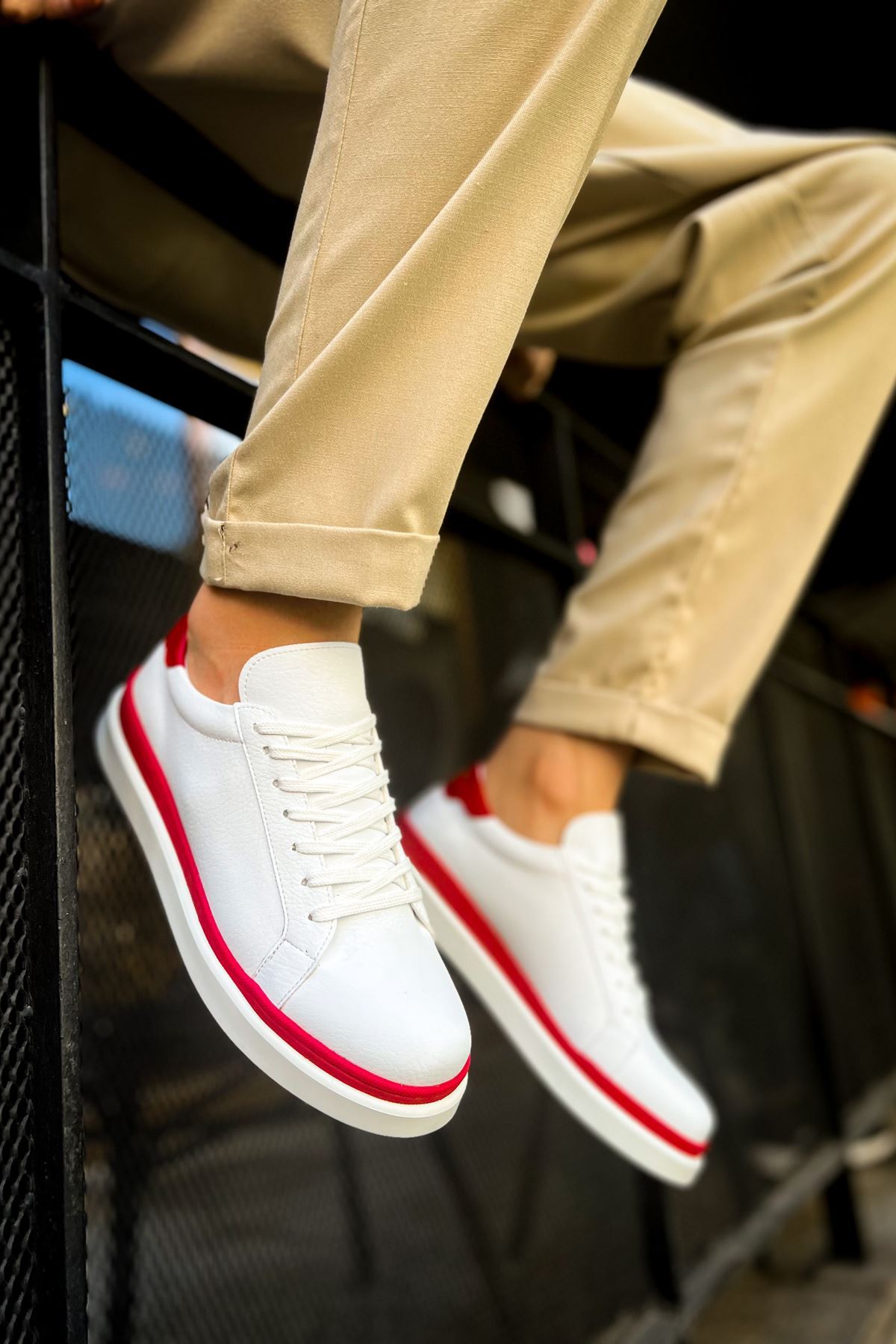 MN979 - Santoni GBT სპორტული მამაკაცის ფეხსაცმელი თეთრი/წითელი