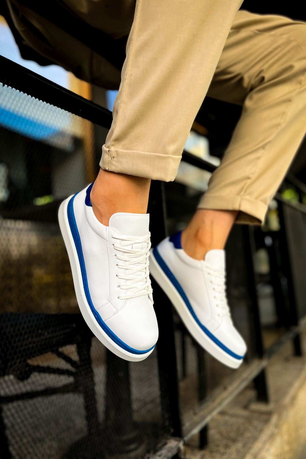 MN979 - Santoni GBT სპორტული მამაკაცის ფეხსაცმელი თეთრი/ლურჯი
