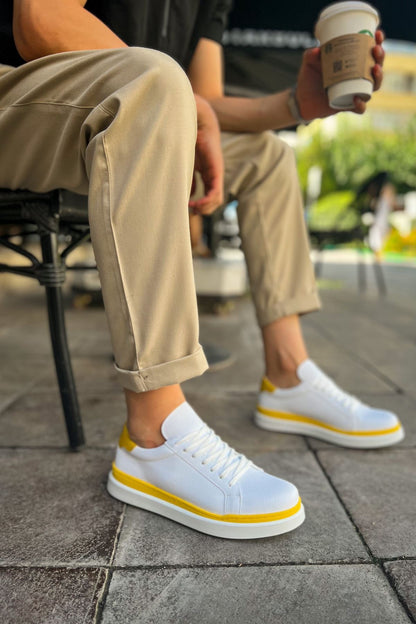 MN979 - Santoni GBT სპორტული მამაკაცის ფეხსაცმელი თეთრი/ყვითელი
