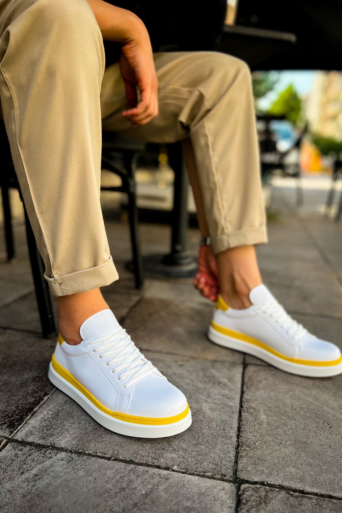 MN979 - Santoni GBT სპორტული მამაკაცის ფეხსაცმელი თეთრი/ყვითელი