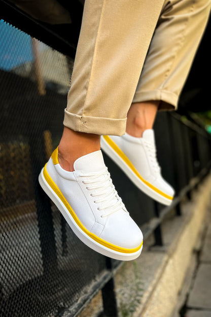 MN979 - Santoni GBT სპორტული მამაკაცის ფეხსაცმელი თეთრი/ყვითელი