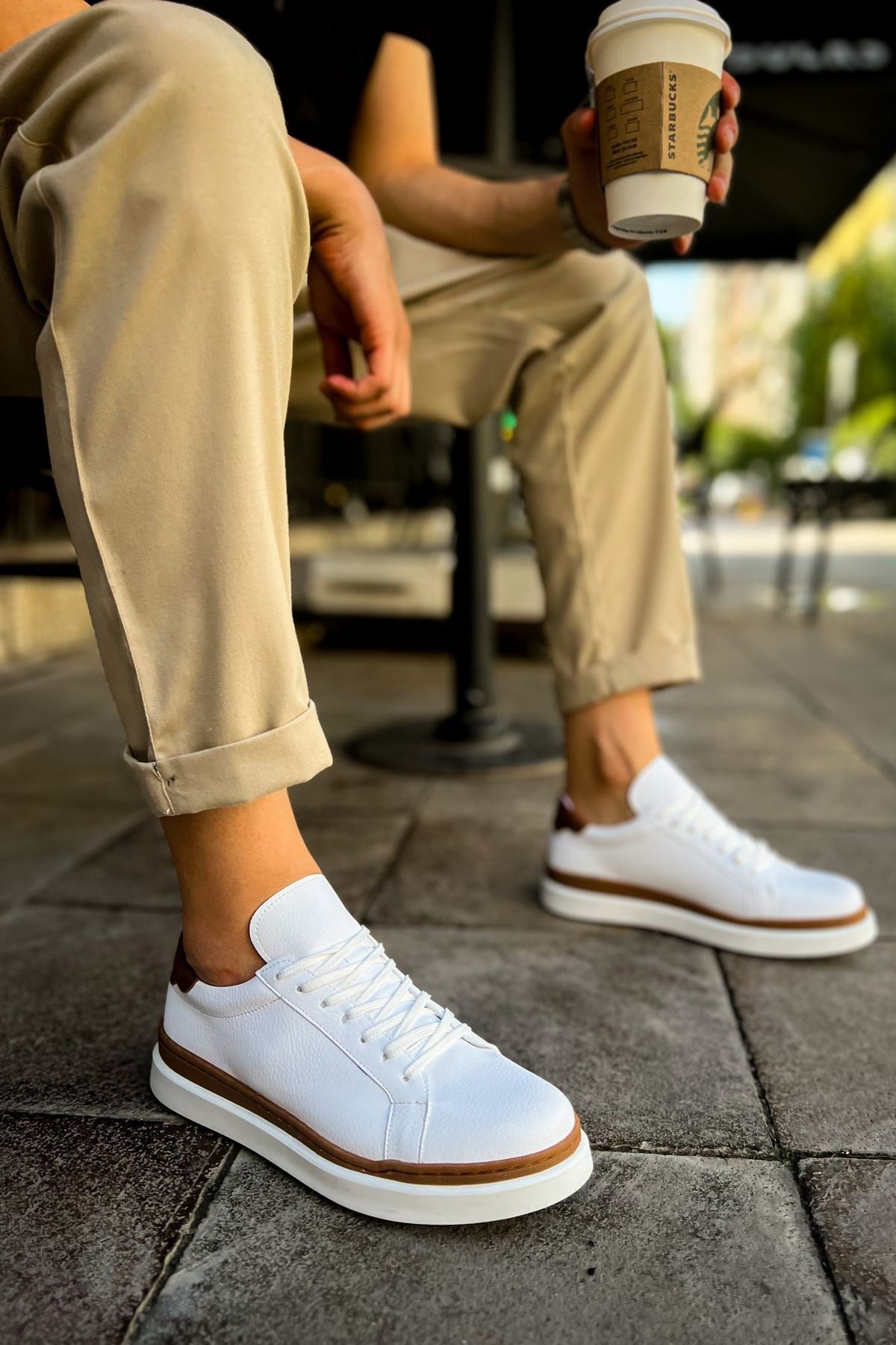 MN979 - Santoni GBT სპორტული მამაკაცის ფეხსაცმელი თეთრი/ყავისფერი