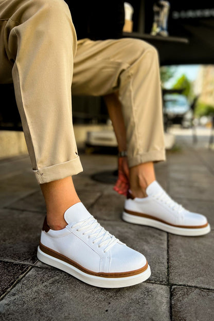 MN979 - Santoni GBT სპორტული მამაკაცის ფეხსაცმელი თეთრი/ყავისფერი