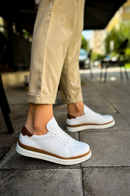 MN979 - Santoni GBT სპორტული მამაკაცის ფეხსაცმელი თეთრი/ყავისფერი