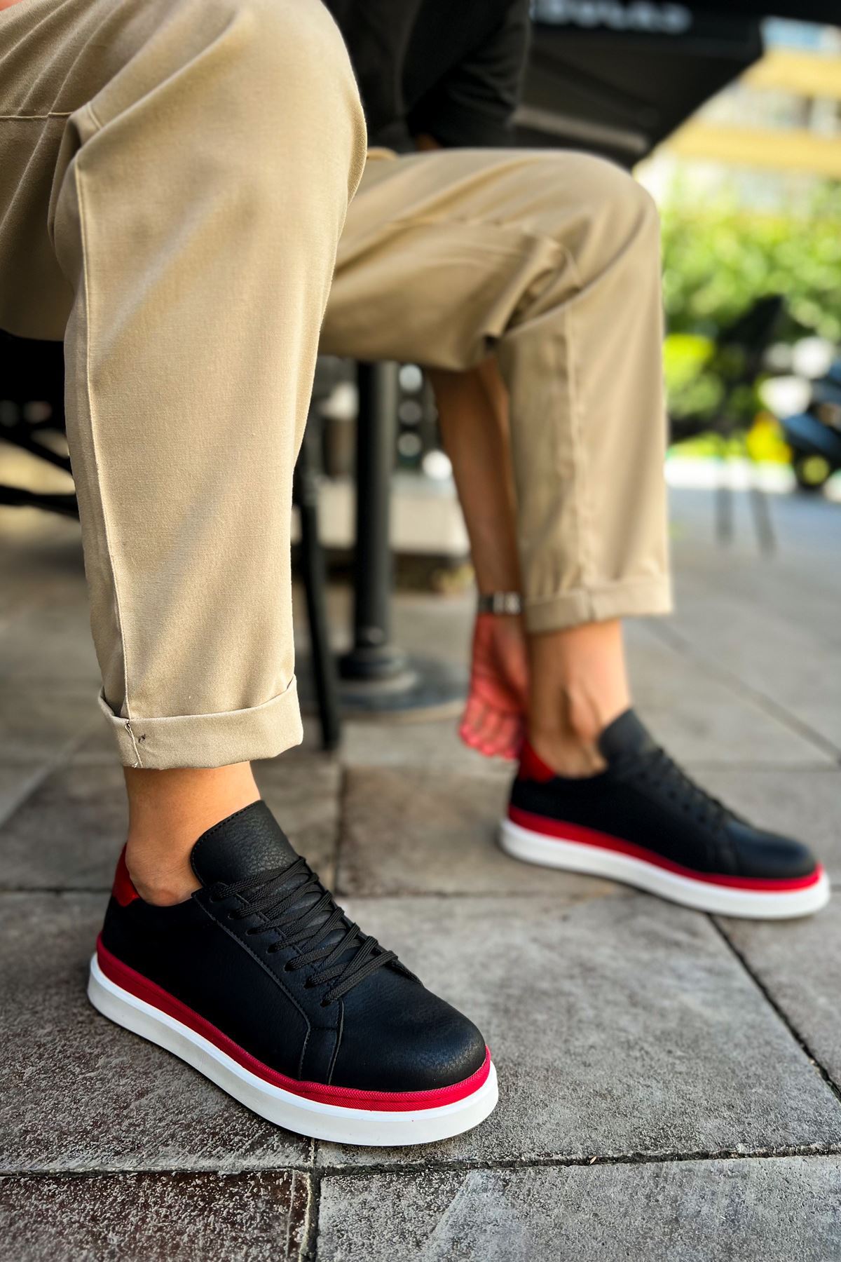 MN979 - Santoni GBT სპორტული მამაკაცის ფეხსაცმელი შავი/წითელი