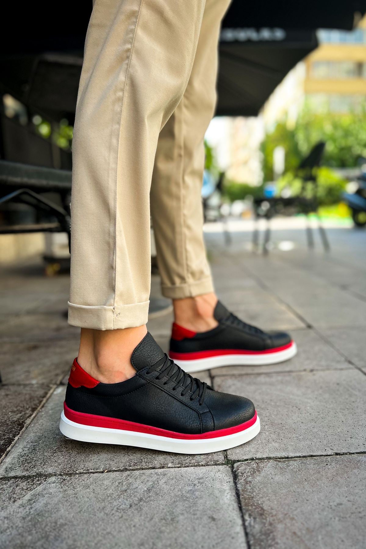 MN979 - Santoni GBT სპორტული მამაკაცის ფეხსაცმელი შავი/წითელი