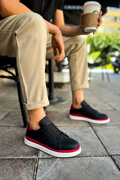 MN979 - Santoni GBT სპორტული მამაკაცის ფეხსაცმელი შავი/წითელი