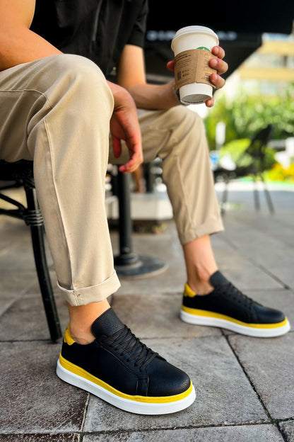 MN979 - Santoni GBT სპორტული მამაკაცის ფეხსაცმელი შავი/ყვითელი
