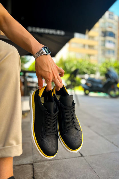 MN979 - Santoni GBT სპორტული მამაკაცის ფეხსაცმელი შავი/ყვითელი